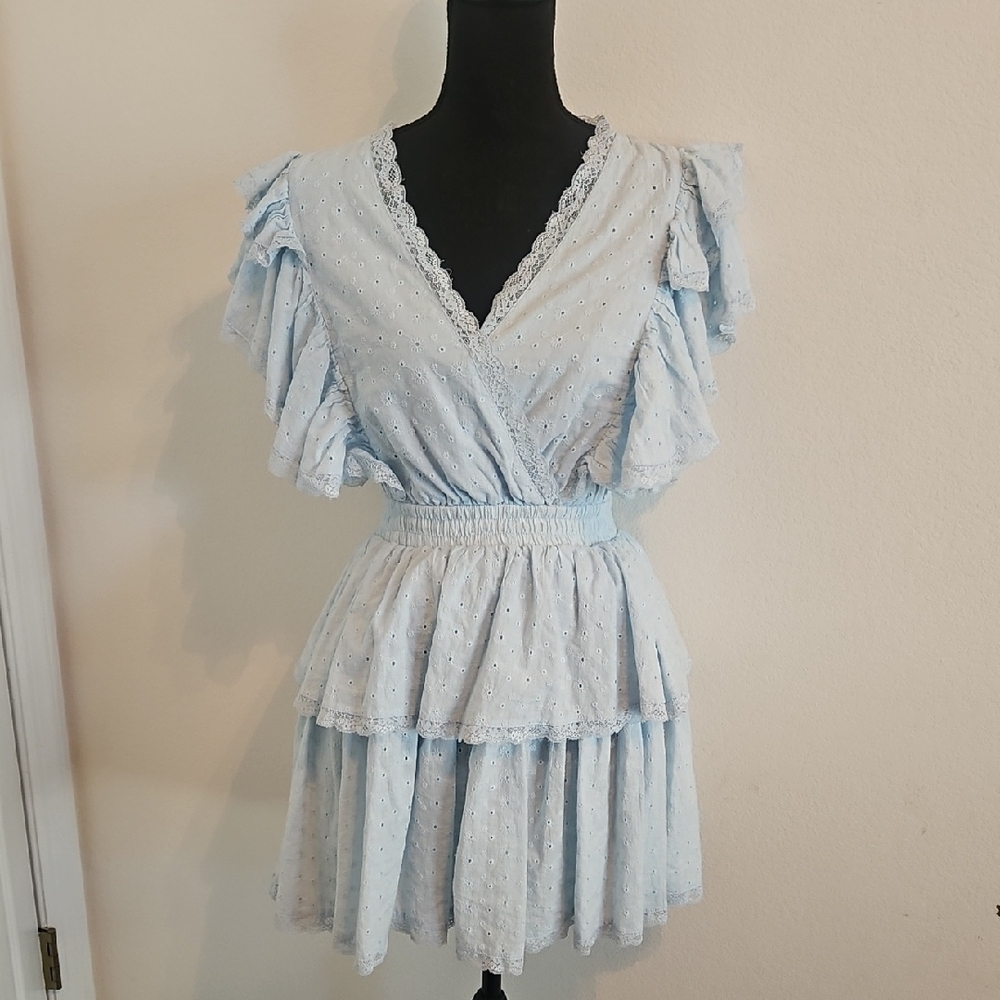 MABLE Sky Blue Ruffle Mini Dress